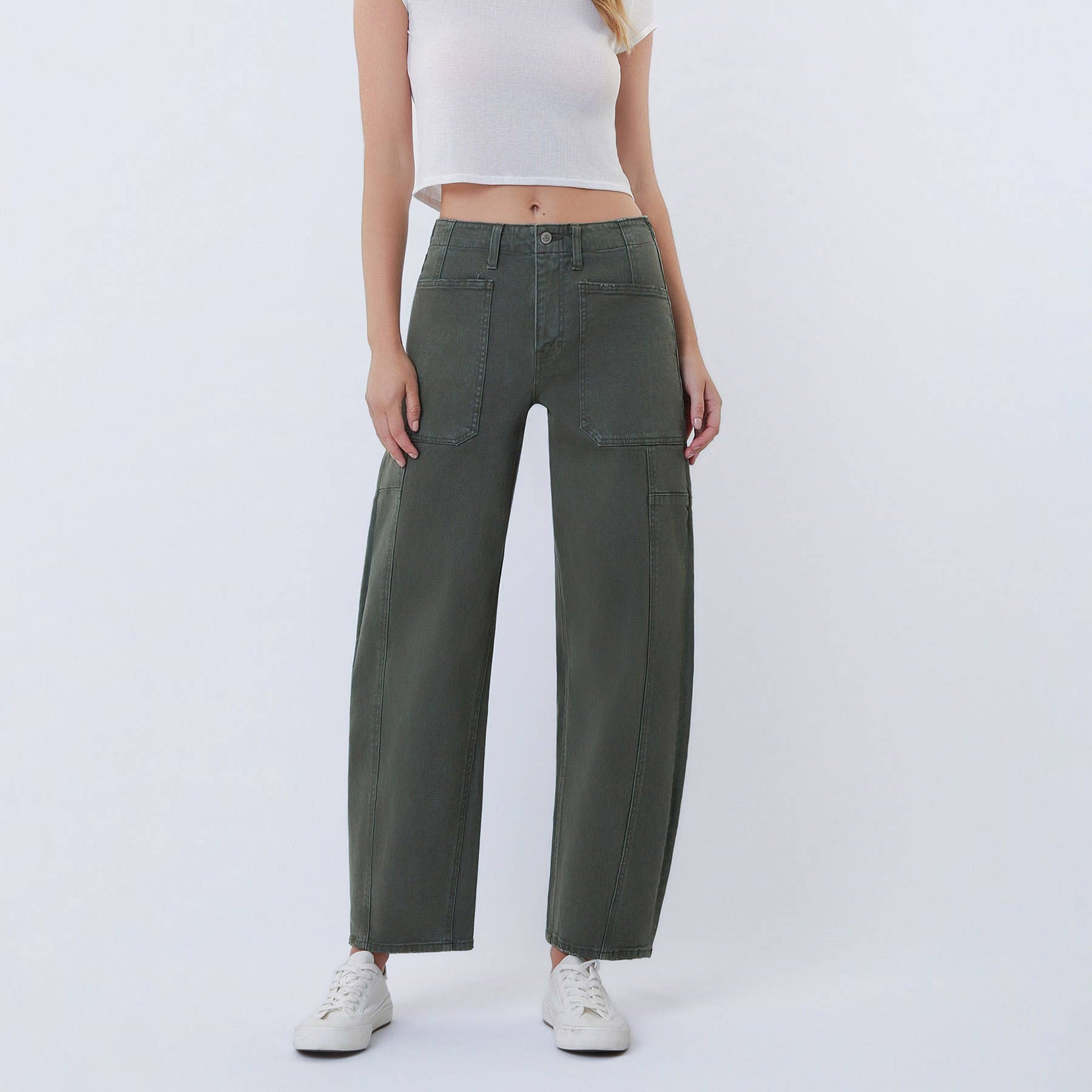 Grüne Barrel Leg Jeans