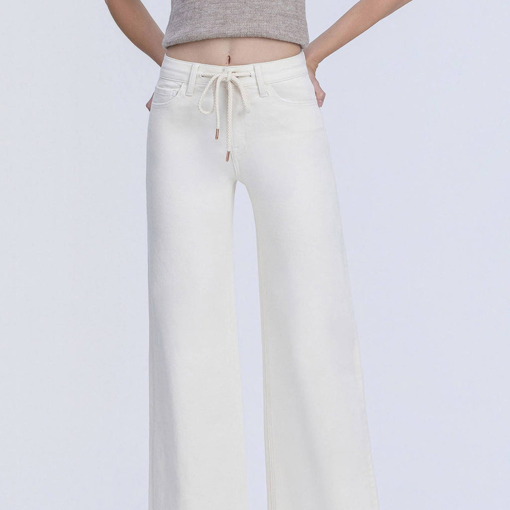 Hochgeschnittene Wide Leg Jeans In Naturtönen Mit Kordelzug