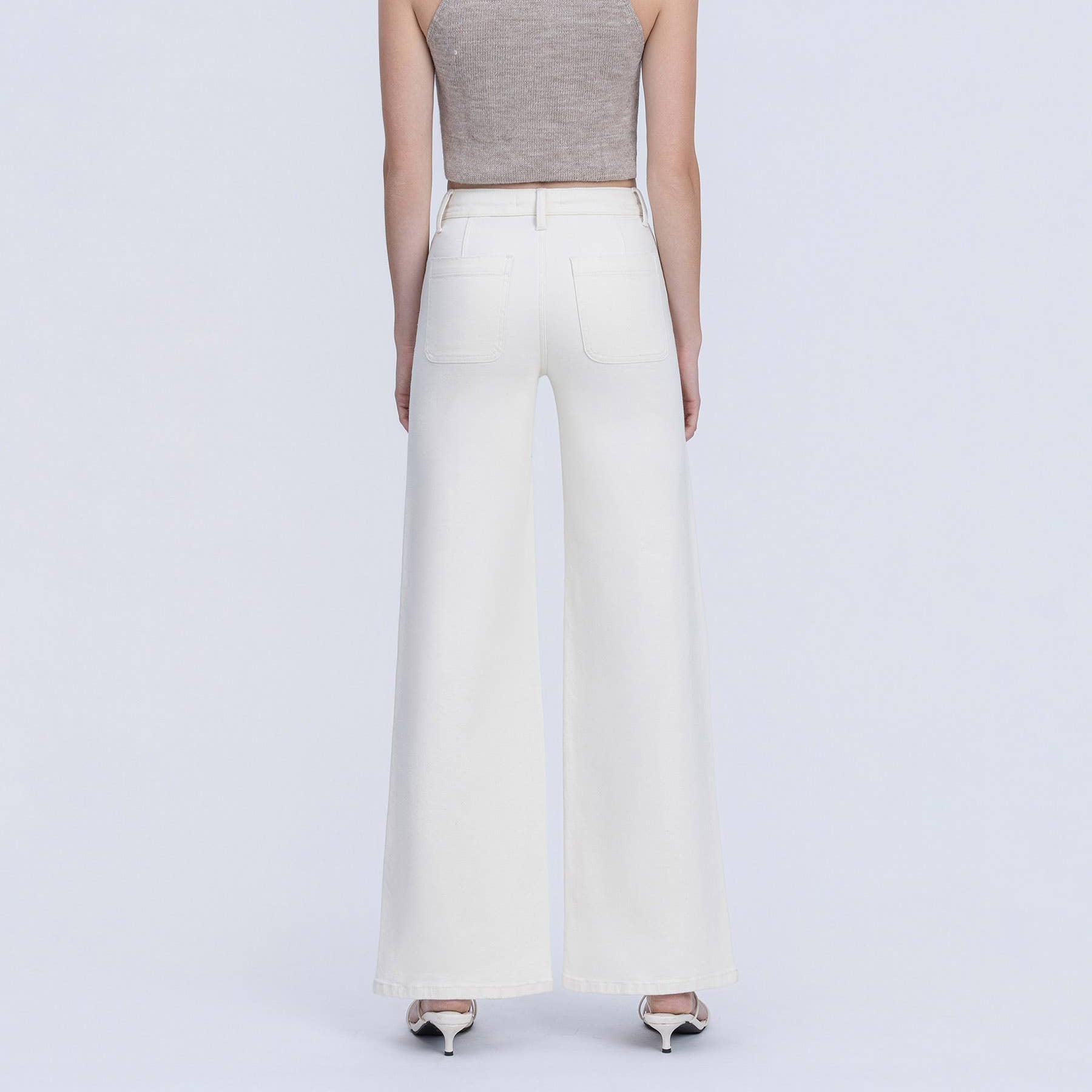 Hochgeschnittene Wide Leg Jeans In Naturtönen Mit Kordelzug