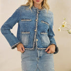 Jeansjacke Mit Tweedbesetzten Vordertaschen