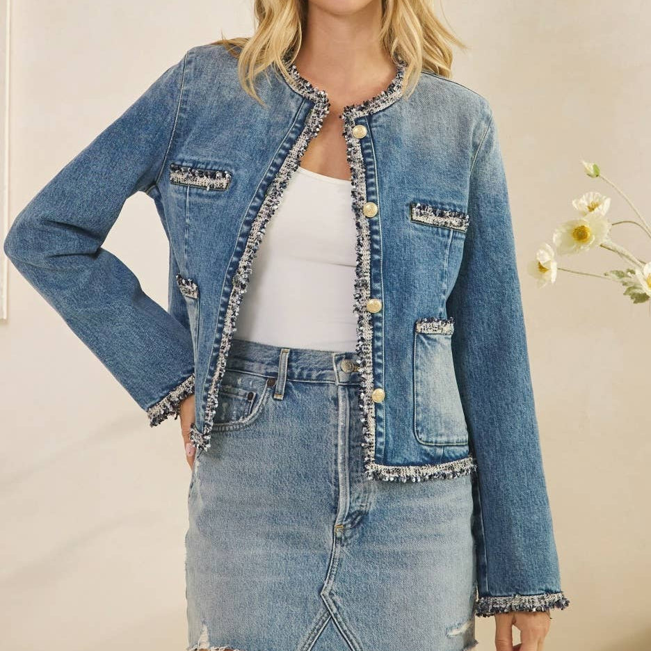 Jeansjacke Mit Tweedbesetzten Vordertaschen
