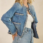 Jeansjacke Mit Tweedbesetzten Vordertaschen