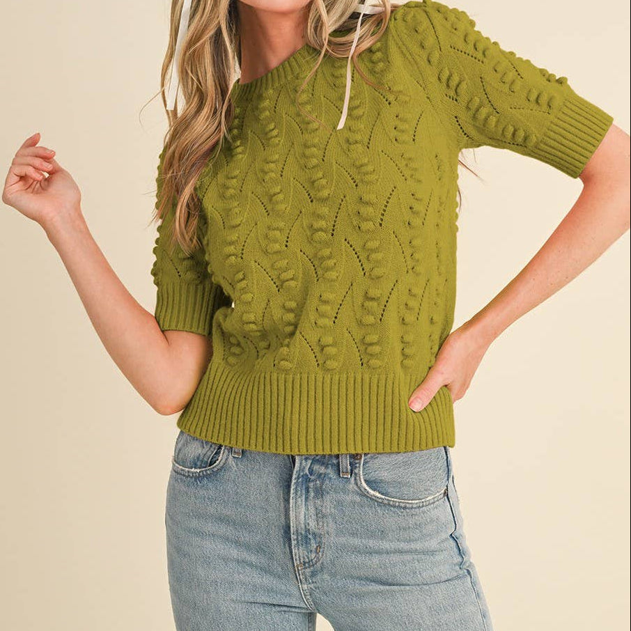 Kurzärmeliger Popcorn Pullover in Kiwi