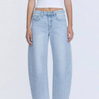 Hochgeschnittene Hellgewaschene Paspelierte Cropped Barrel Jeans