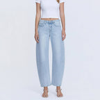Hochgeschnittene Hellgewaschene Paspelierte Cropped Barrel Jeans