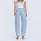 Hochgeschnittene Hellgewaschene Paspelierte Cropped Barrel Jeans